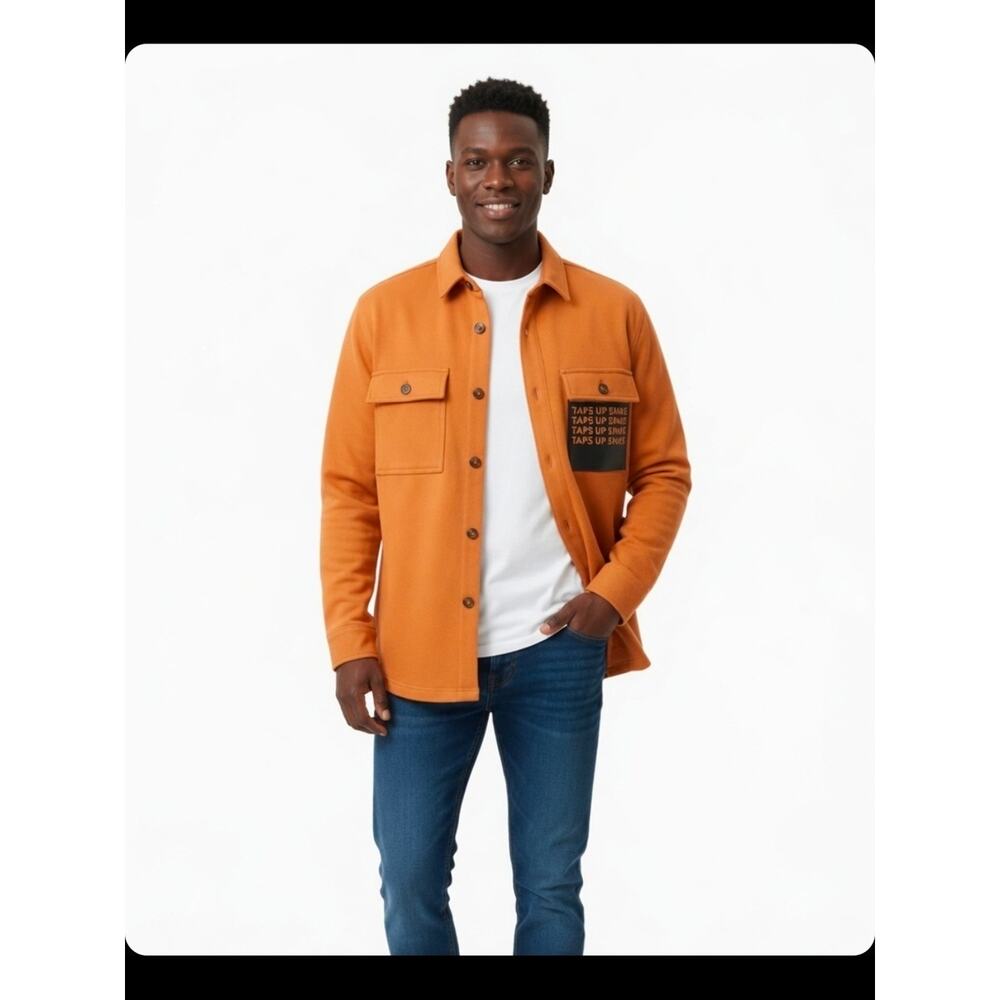 Black History Month- Men's Orange Button-Up Jacket Shirt 0023
